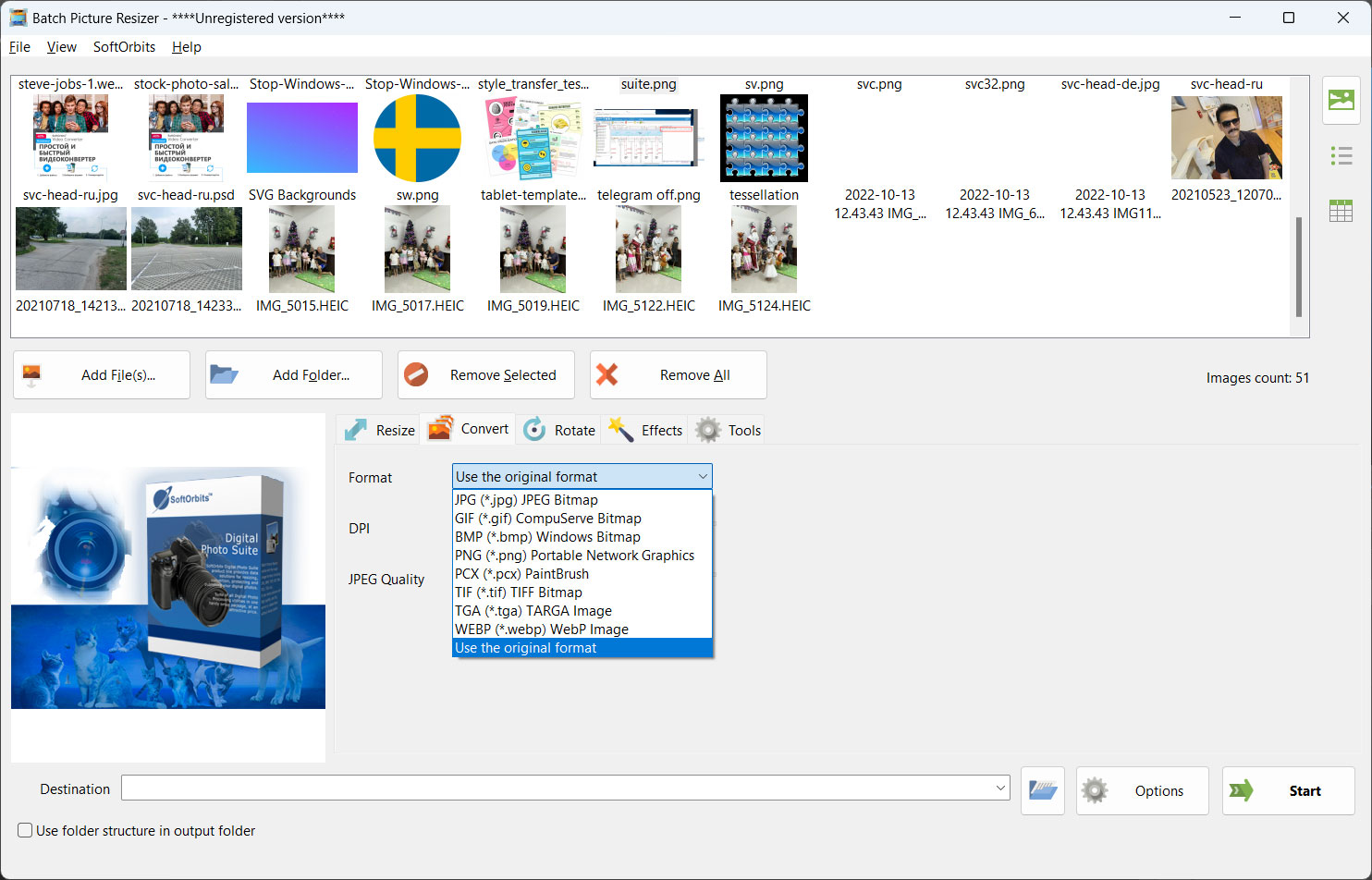HEIC to JPG Converter Software screenshot output format
